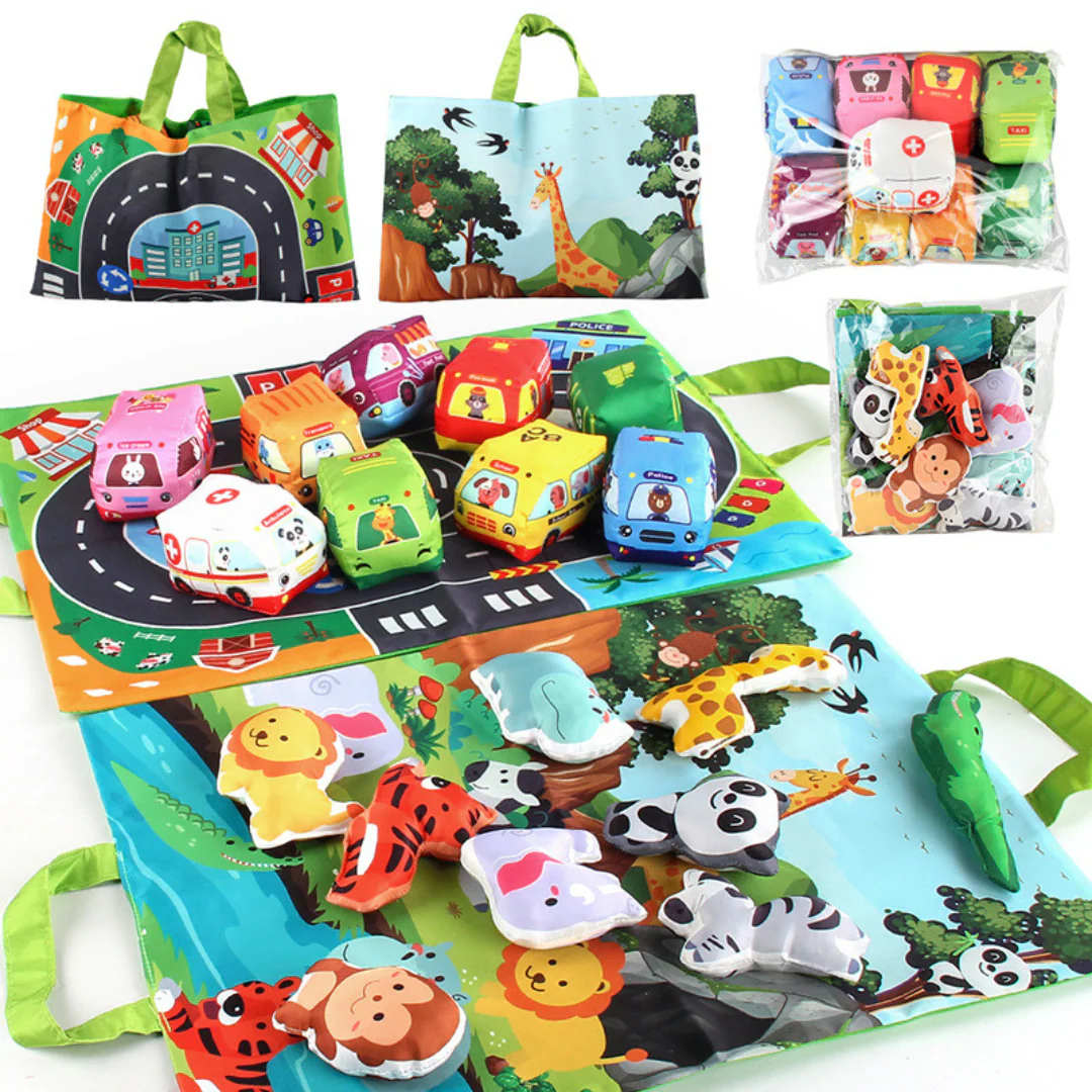 2in1 sensory plush toy cars with road mat and bag for on the go - Image 7