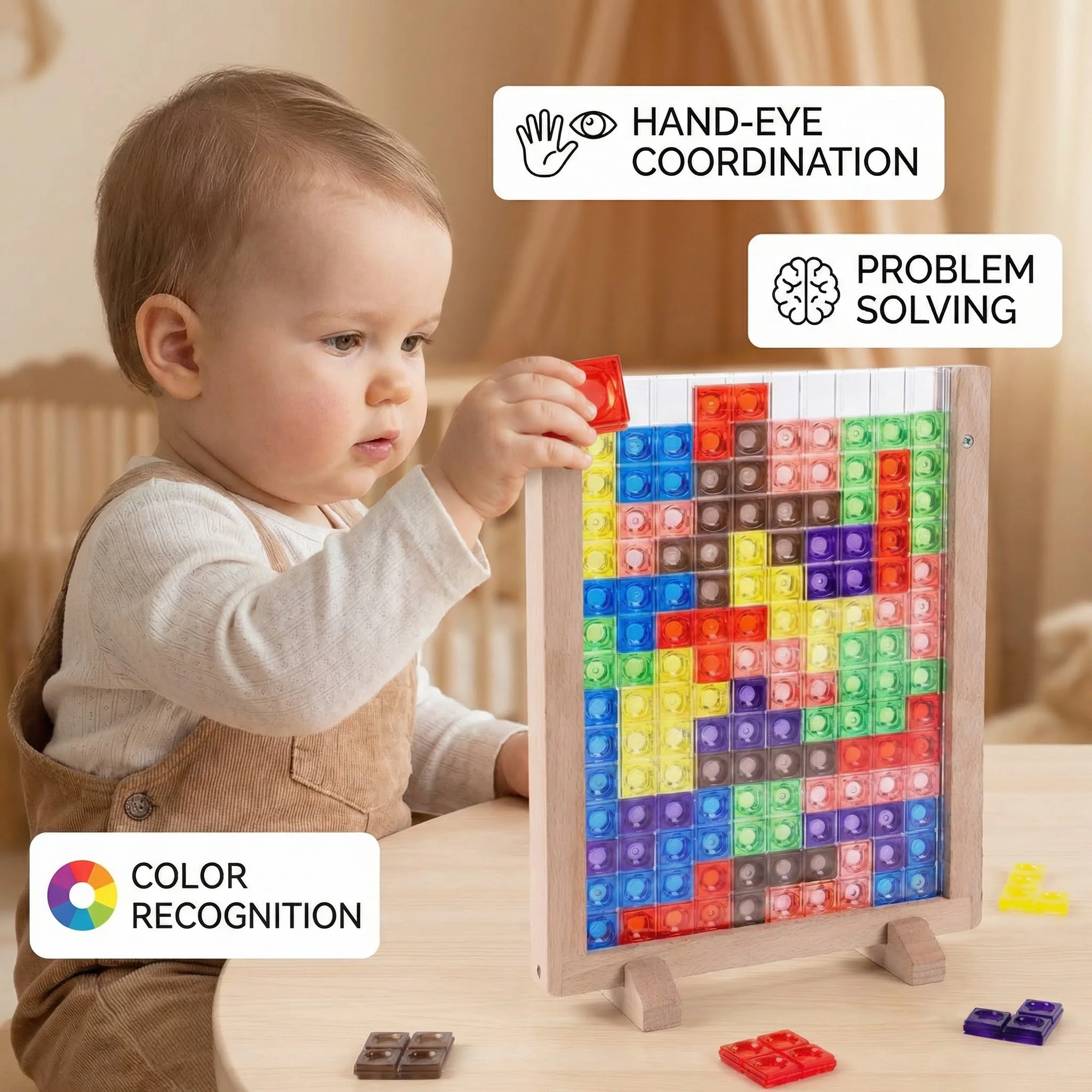 3D Colour Block Puzzle with Wooden Frame – Montessori Learning Toy - Image 3