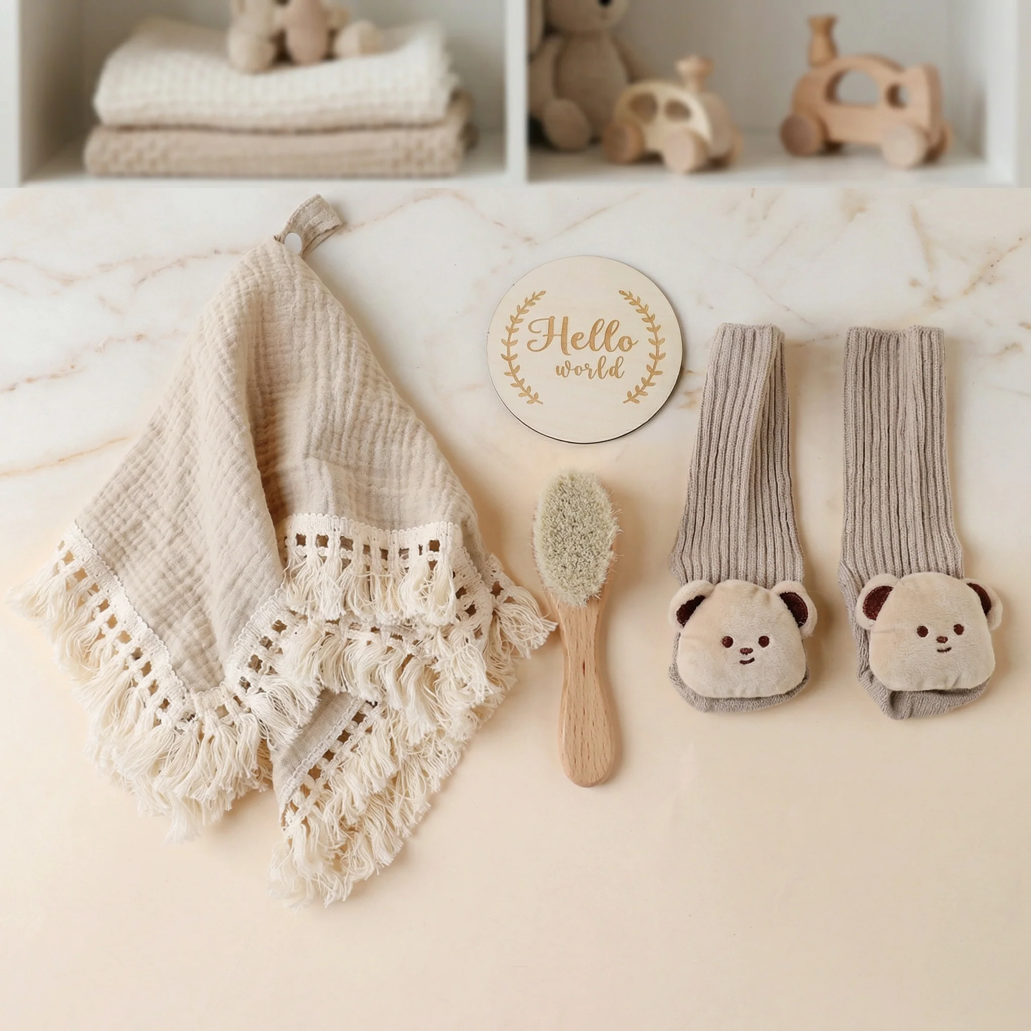 Baby Care Gift Box – Towel, Socks or Headband & Bath Brush for Newborns - Image 8