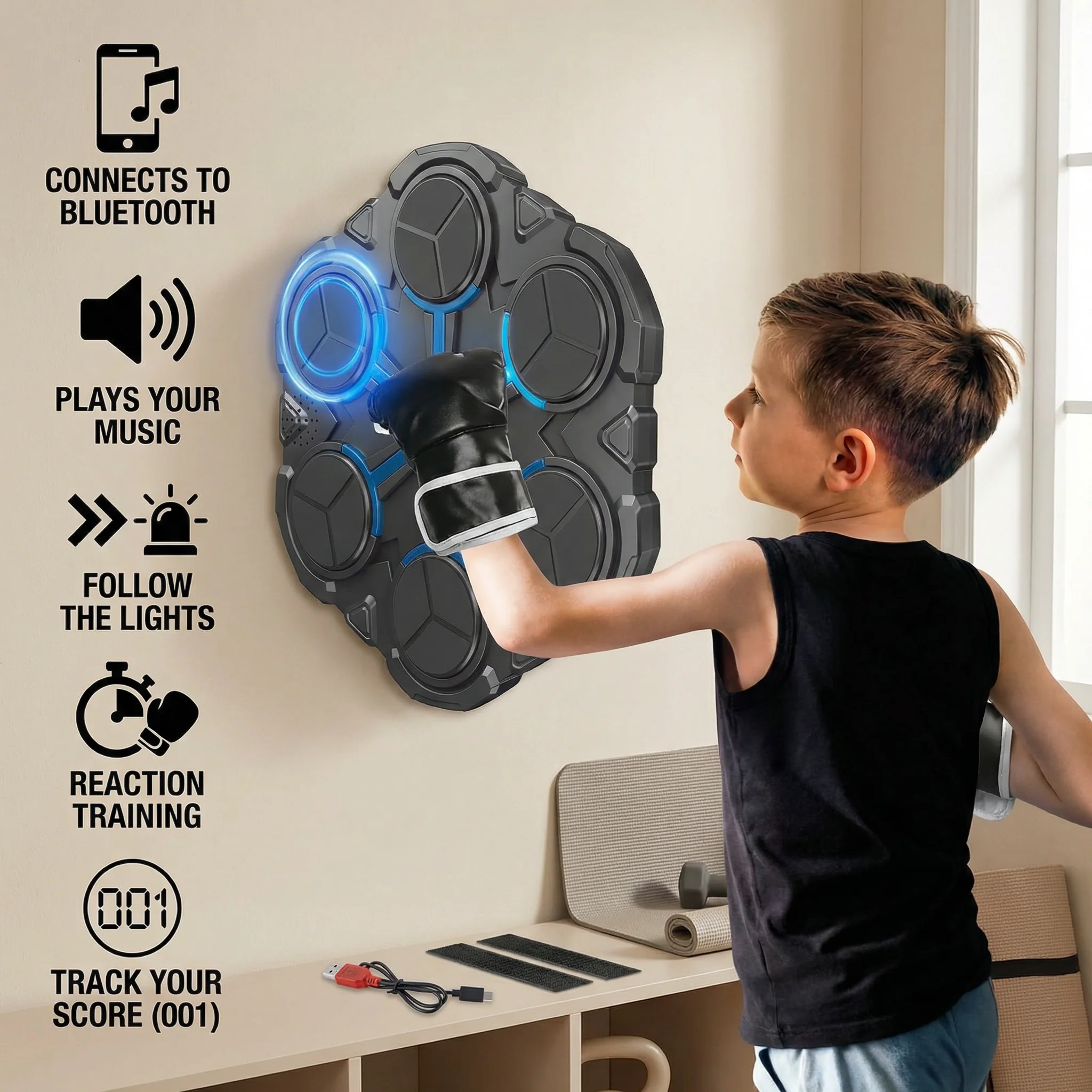 Bluetooth Music Boxing Trainer – Interactive Wall Punching Target with Lights & Sound - Image 3