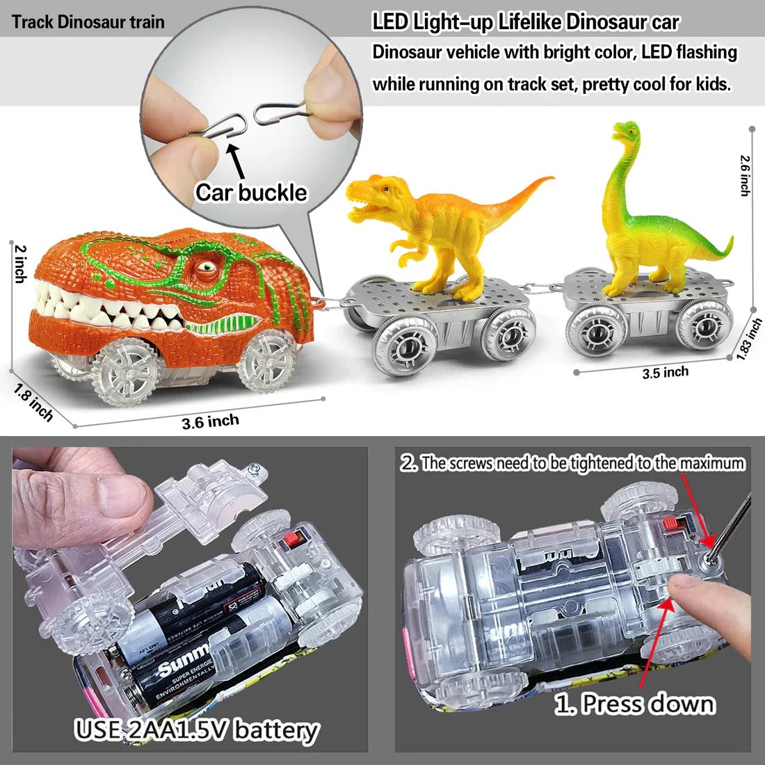 Dinosaur Track Adventure – Flexible racetrack with light-up train - Image 3