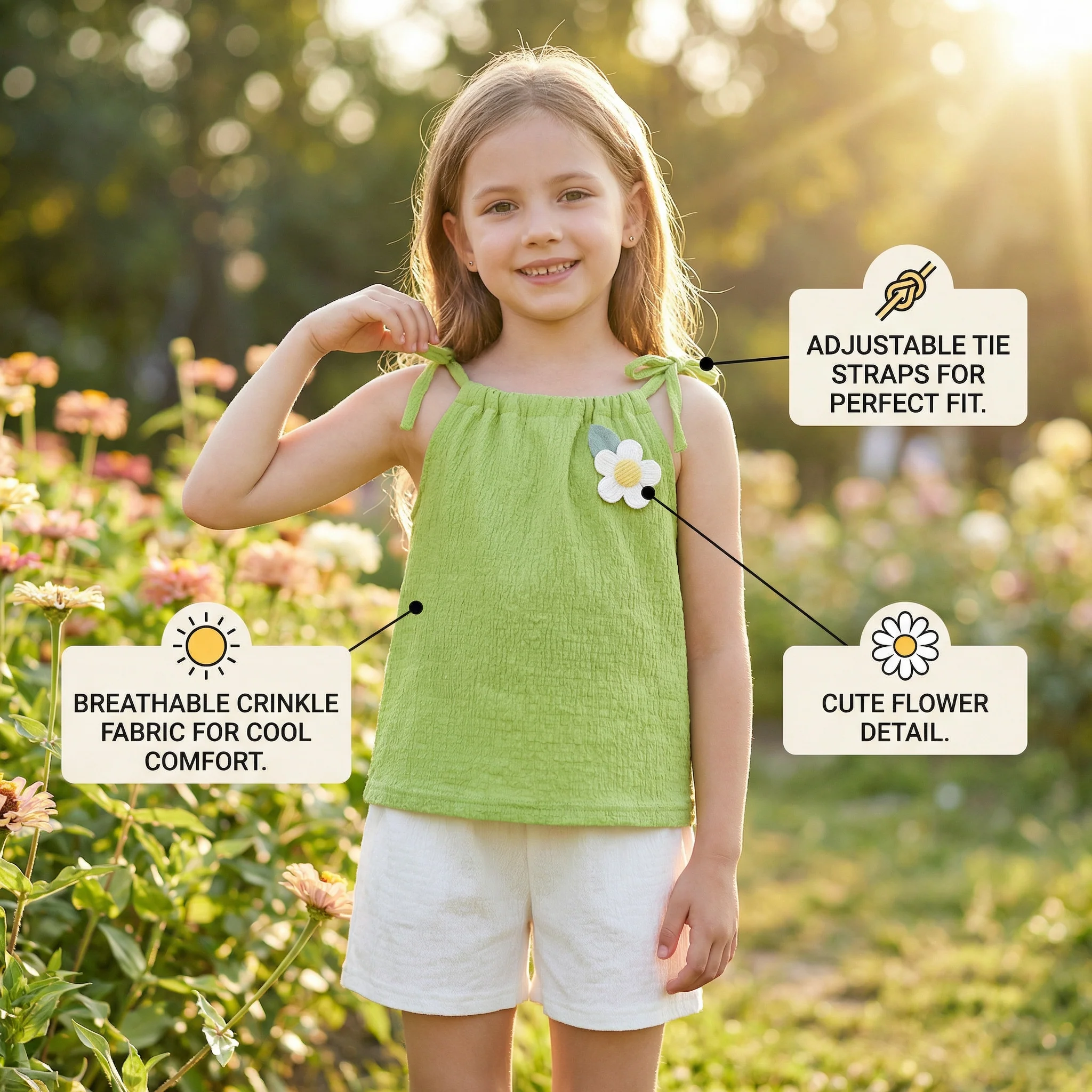 Girls’ Korean Style Summer 2-Piece Set – Floral Camisole Top & Shorts - Image 3