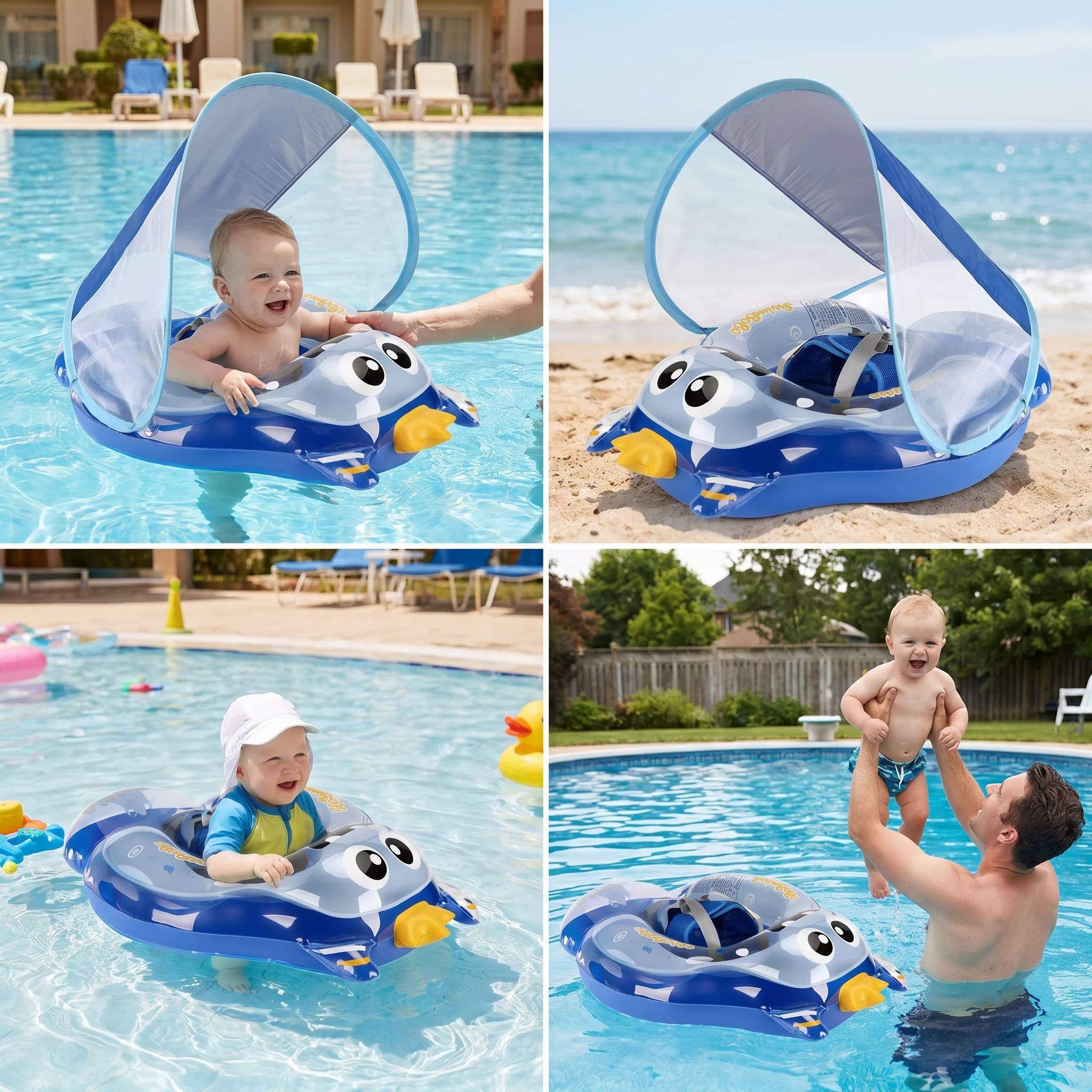 Inflatable Baby Swim Ring with Shoulder Straps & Sun Canopy – Safe Pool Seat for Babies - Image 6