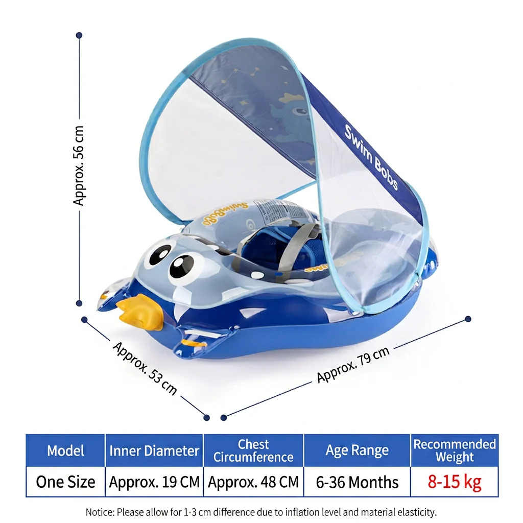 Inflatable Baby Swim Ring with Shoulder Straps & Sun Canopy – Safe Pool Seat for Babies - Image 7