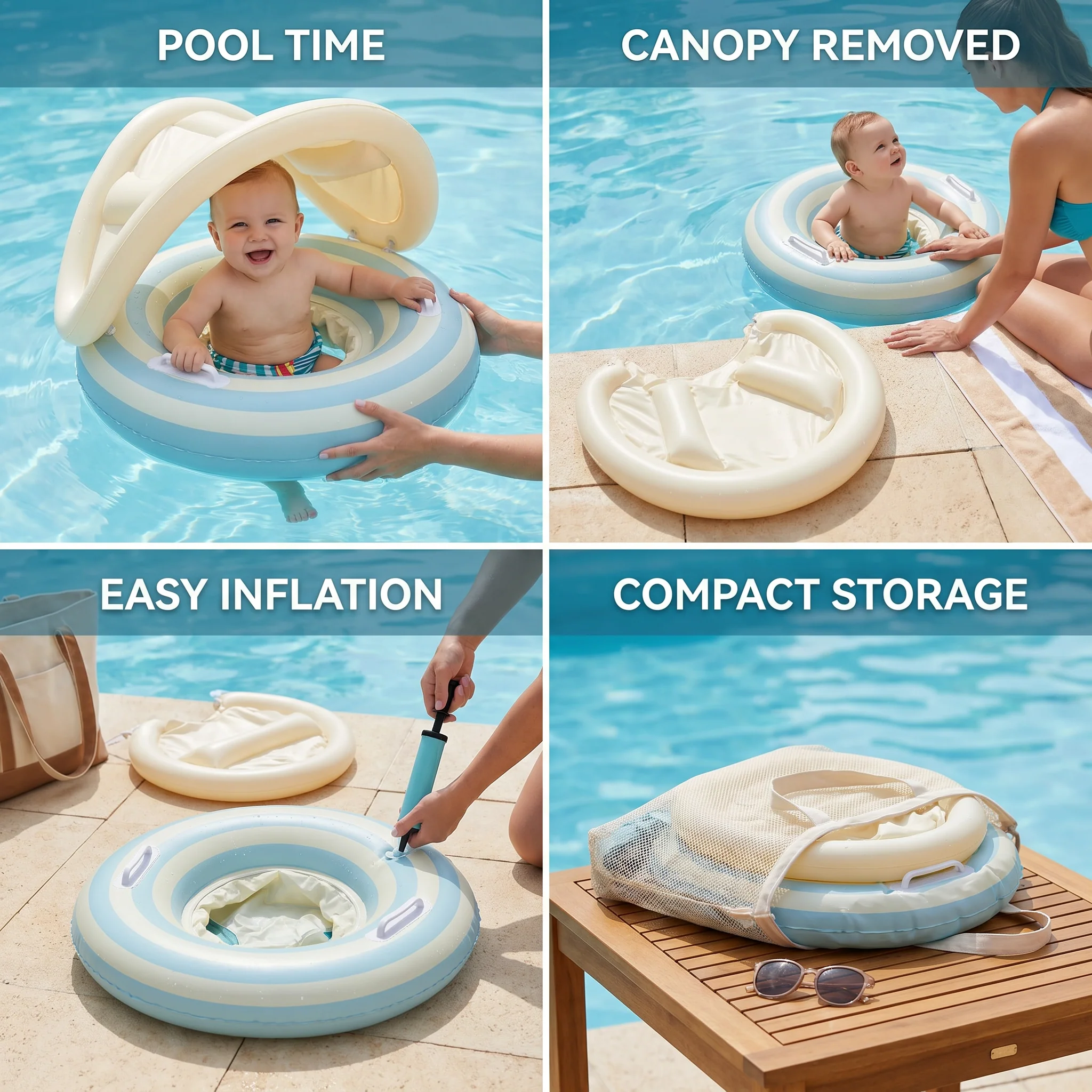 Inflatable Retro Lollipop Baby Swim Ring with Removable Sun Canopy – Secure Seat for 6–36 Months - Image 4