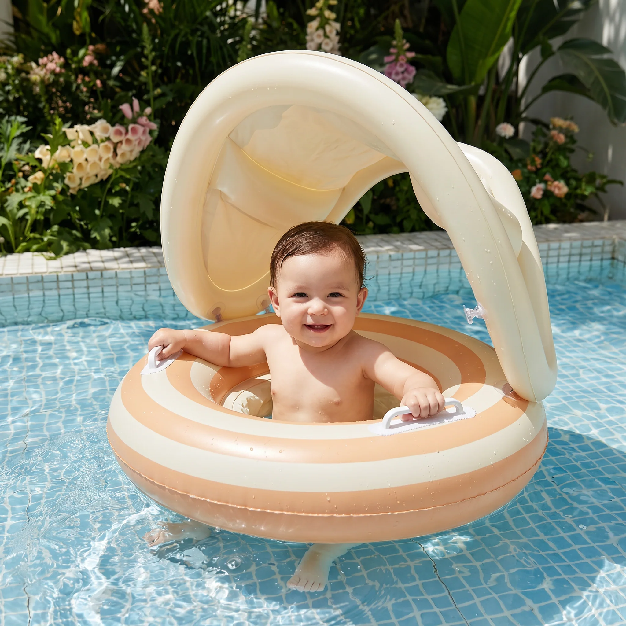 Inflatable Retro Lollipop Baby Swim Ring with Removable Sun Canopy – Secure Seat for 6–36 Months - Image 7