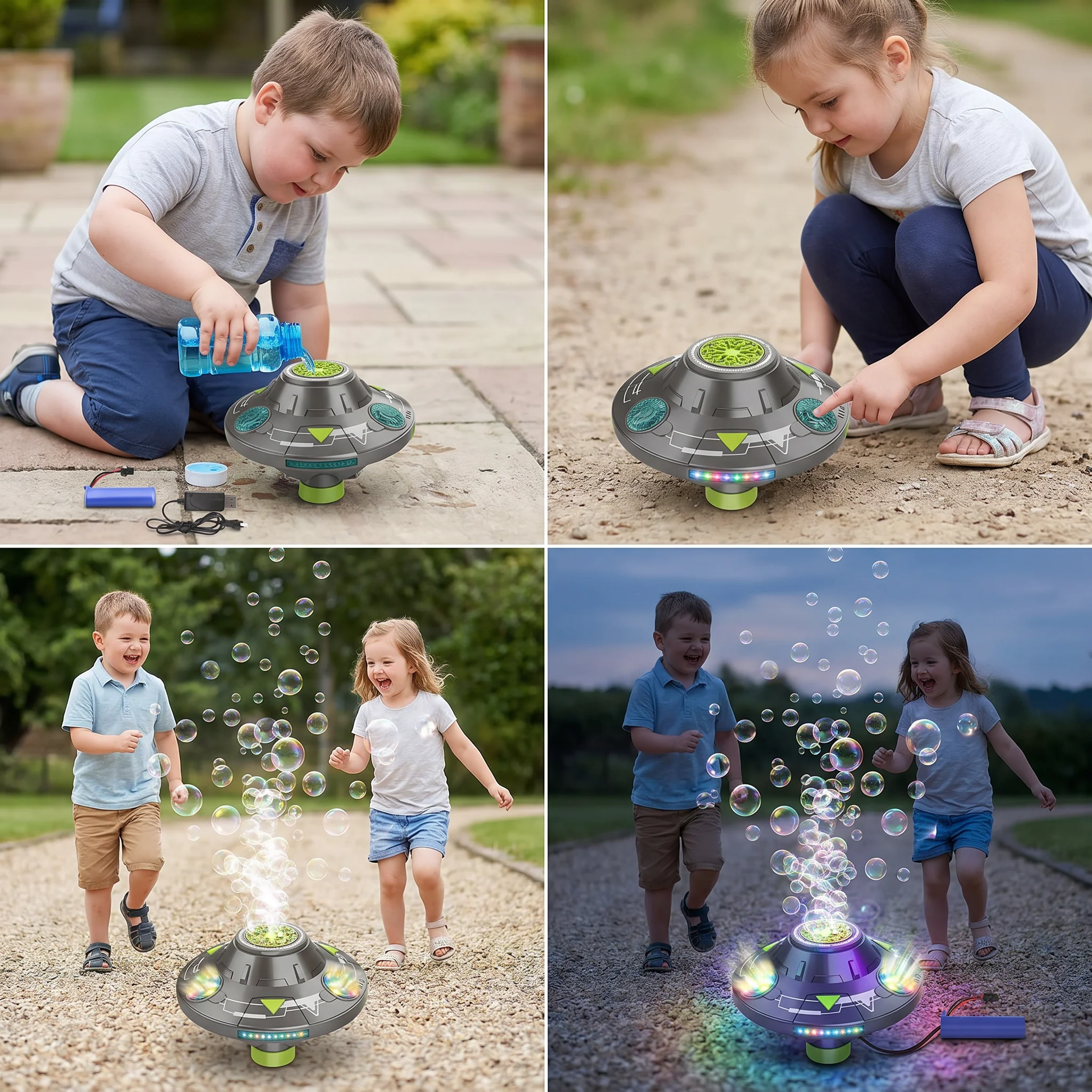 Light-Up UFO Bubble Machine for Kids – Rechargeable Spinning Bubble Blaster with LED Effects - Image 4