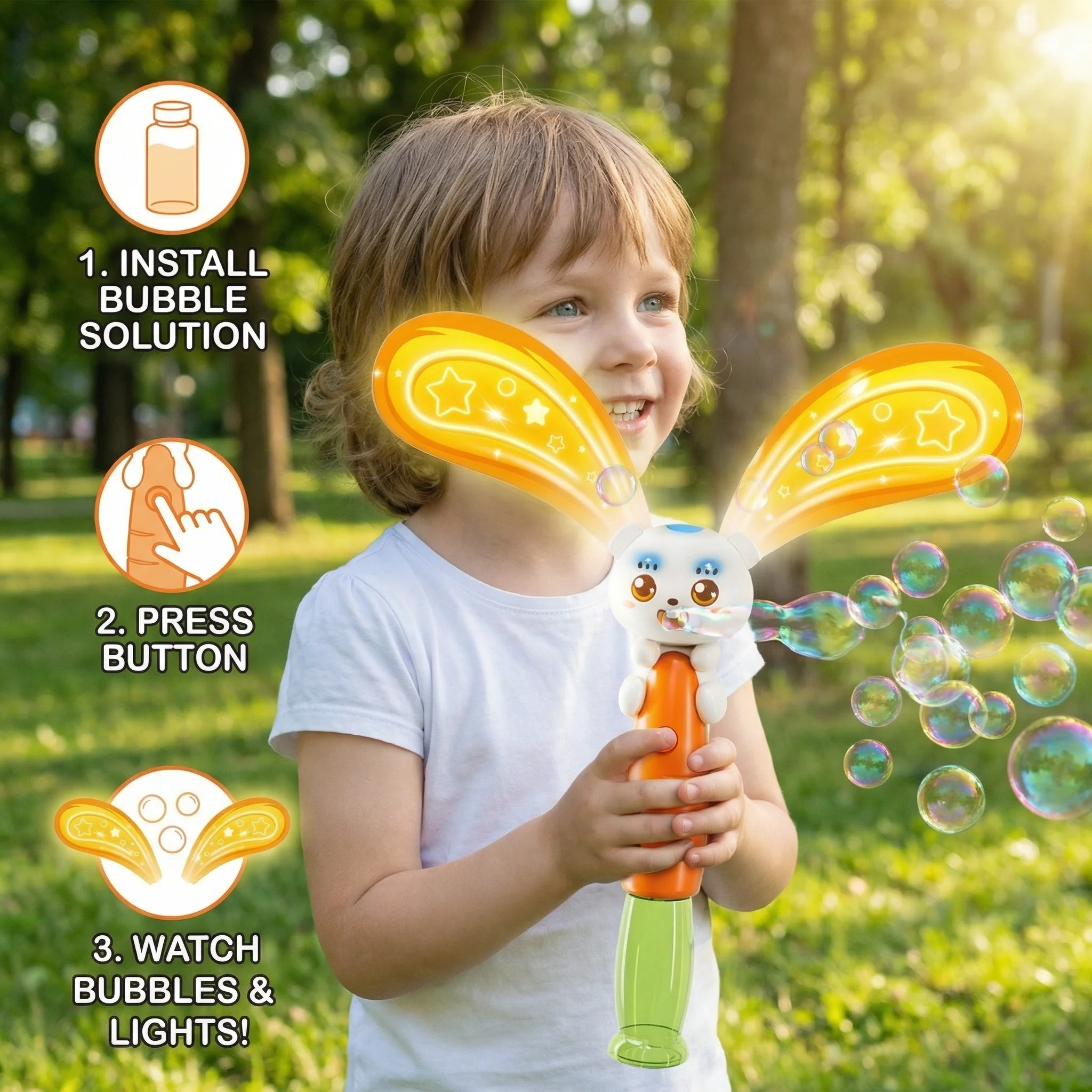 Light-Up Winged Bunny Bubble Maker – Kids Electric Bubble Wand - Image 3