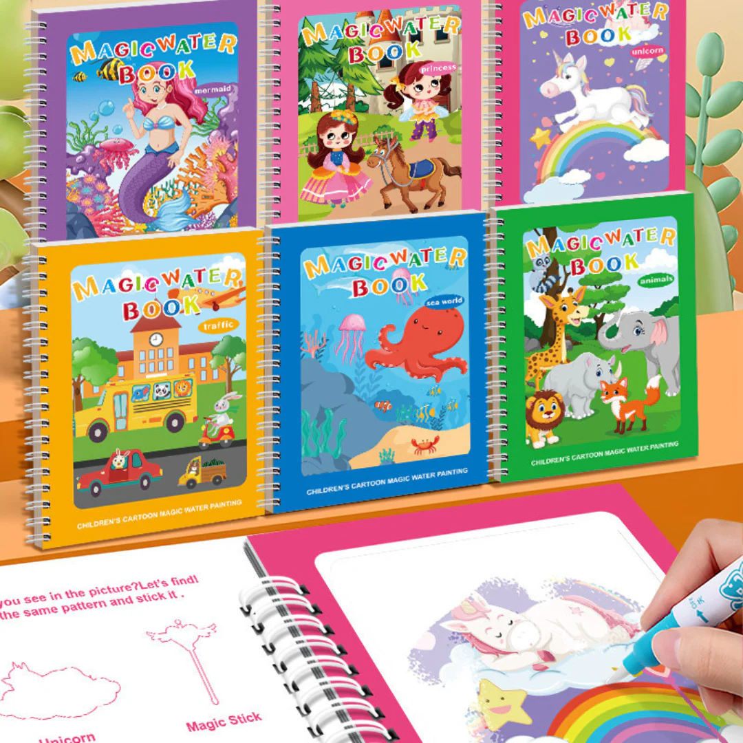 Magic Self Erasing Water Painting Book Set with Water Brush