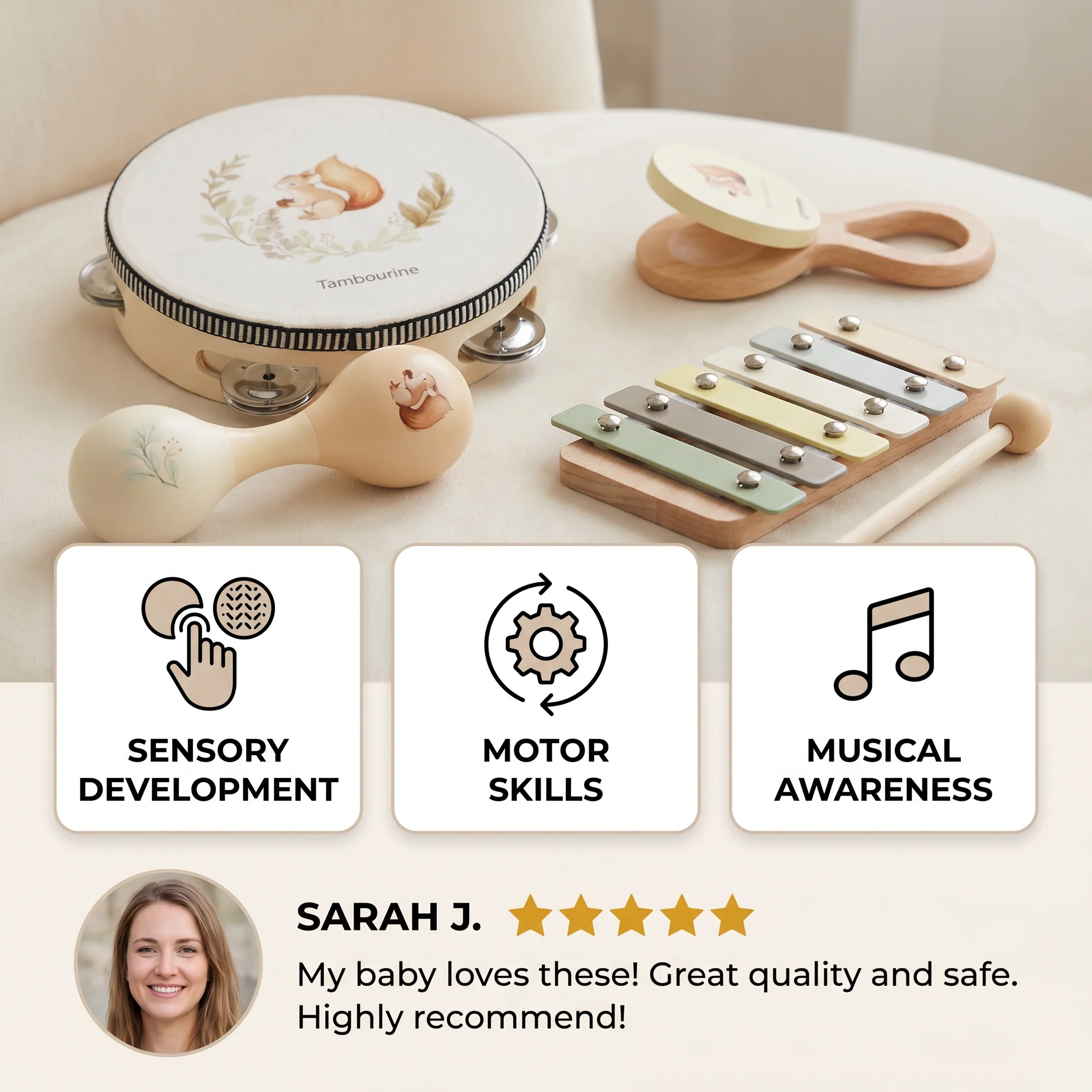 Montessori Wooden Musical Instruments Set for Babies – Sensory Learning Toy - Image 4