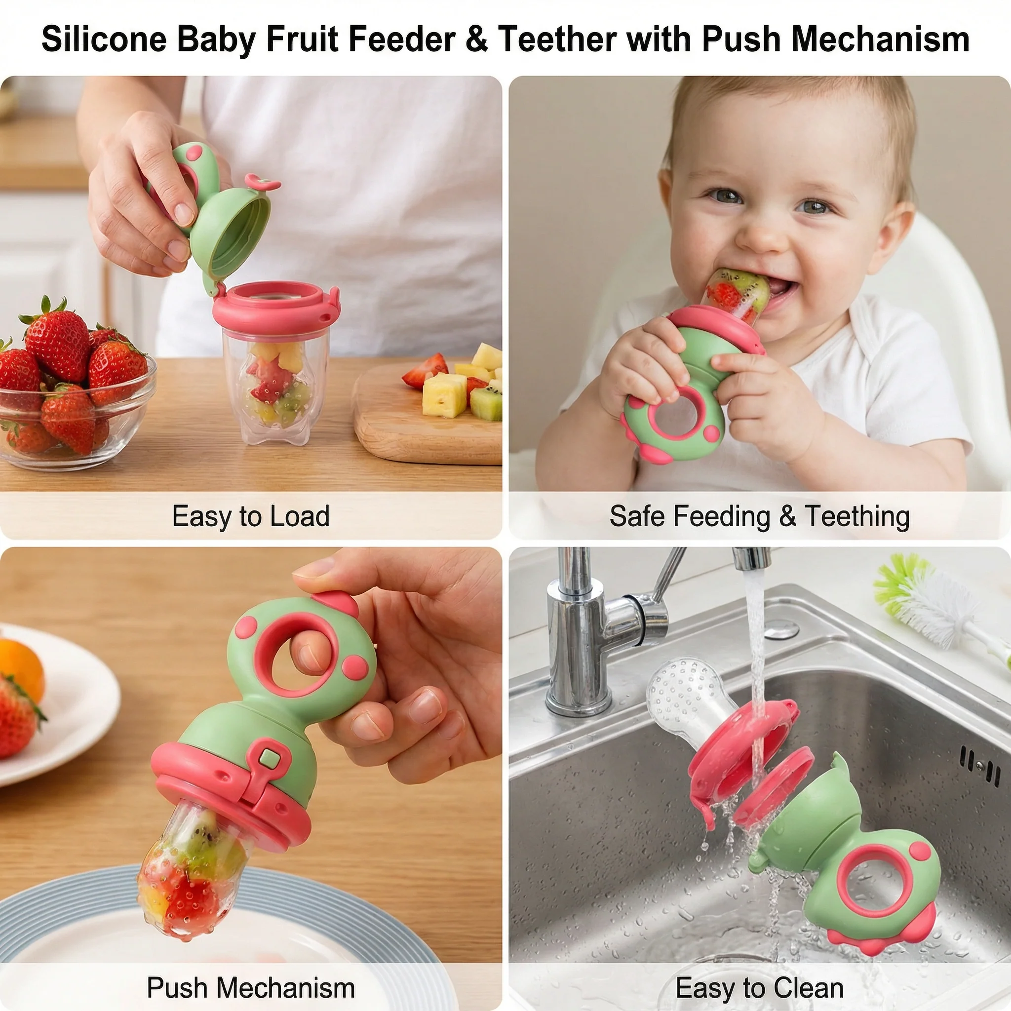 Silicone Baby Fruit Feeder & Teether with Push Mechanism - Image 4