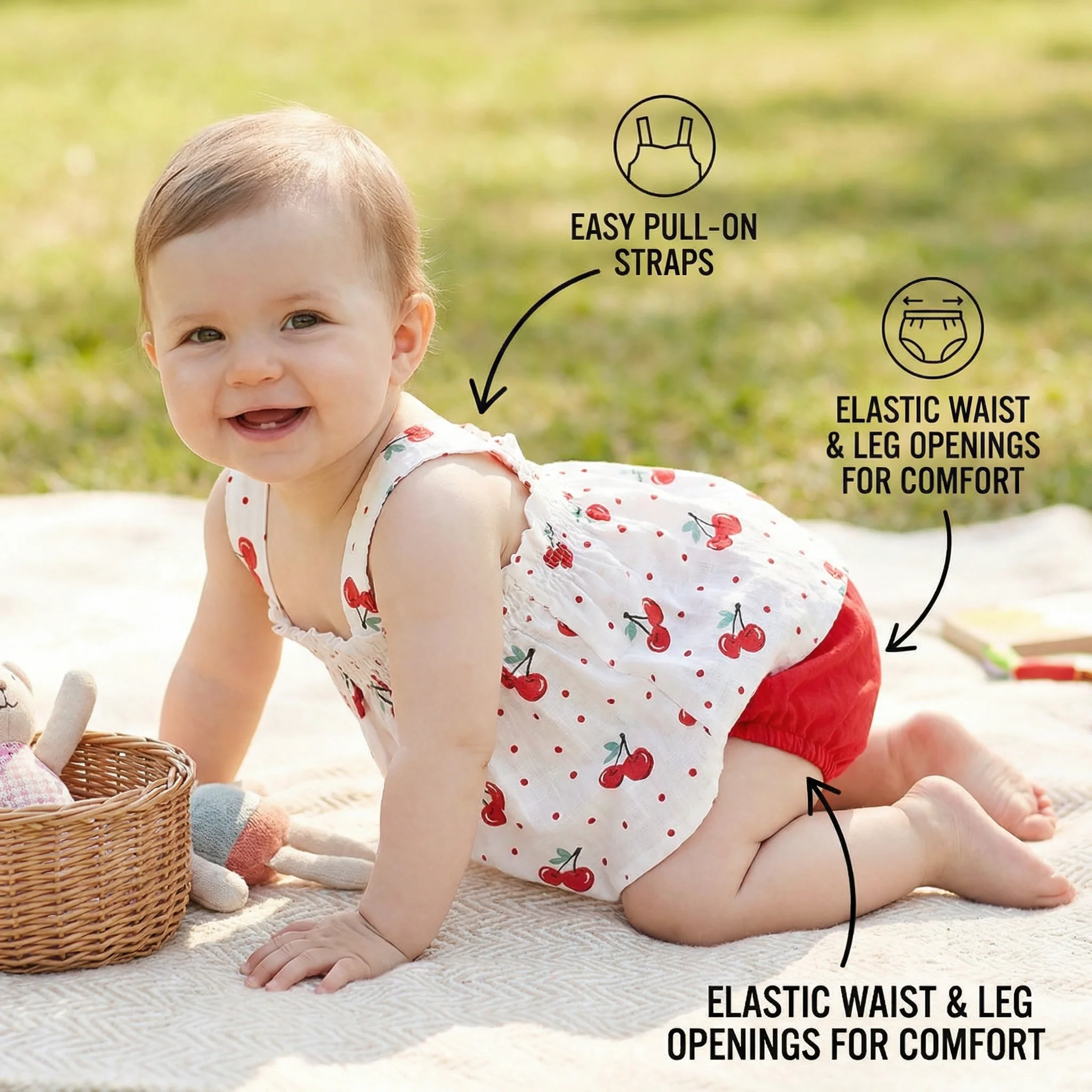 Summer 2-Piece Baby Girl Outfit – Plaid Strap Dress with Matching Bloomers - Image 3