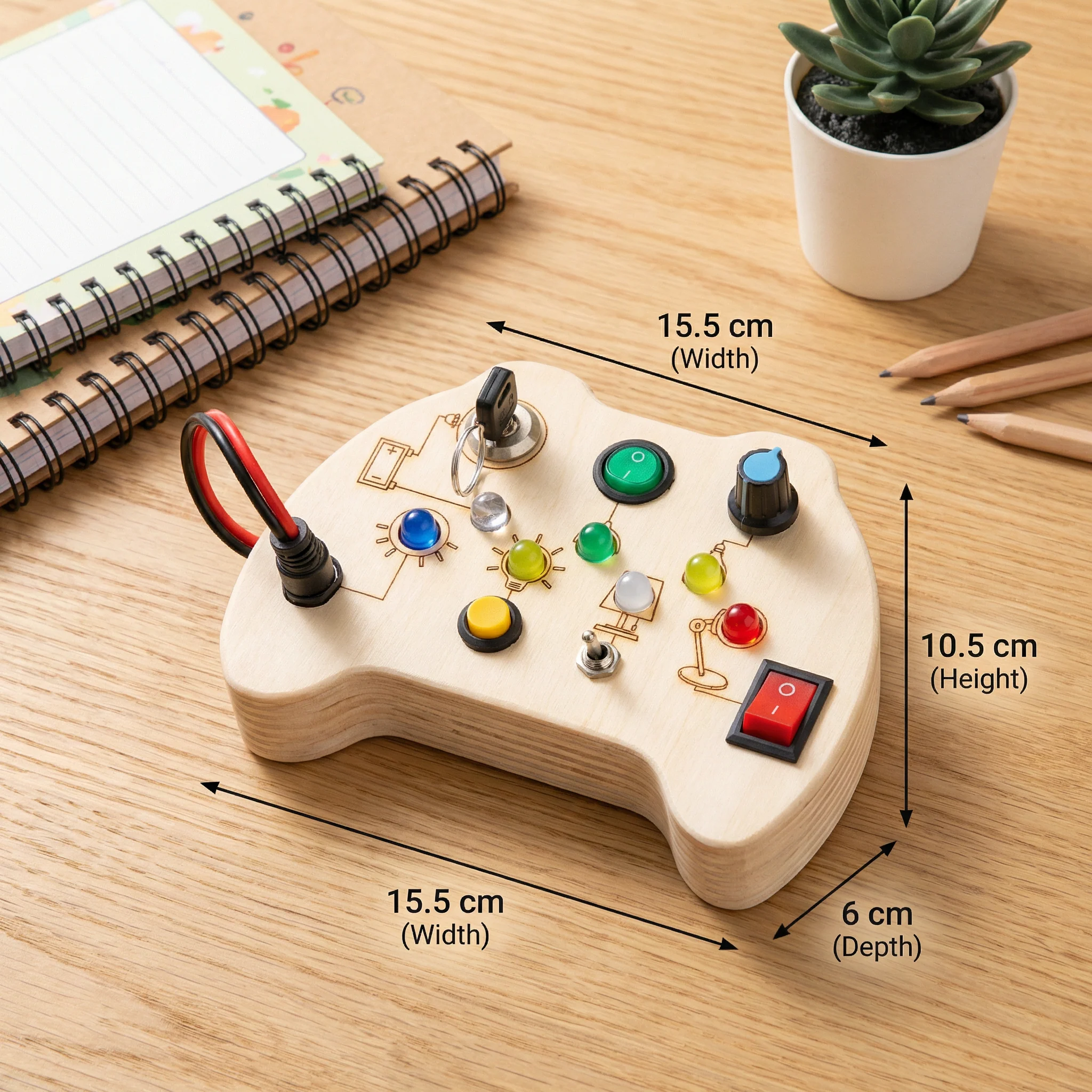 Wooden LED Busy Board Controller – Montessori Sensory Learning Toy for Motor Skills - Image 5
